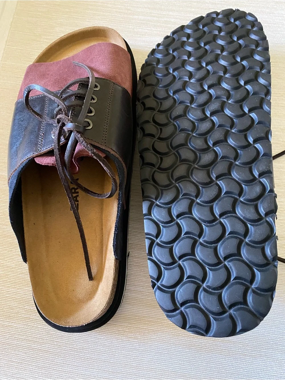 Zara Men's Two-Tone Leather Lace-Up Slide Sandals - Picture 7 of 8